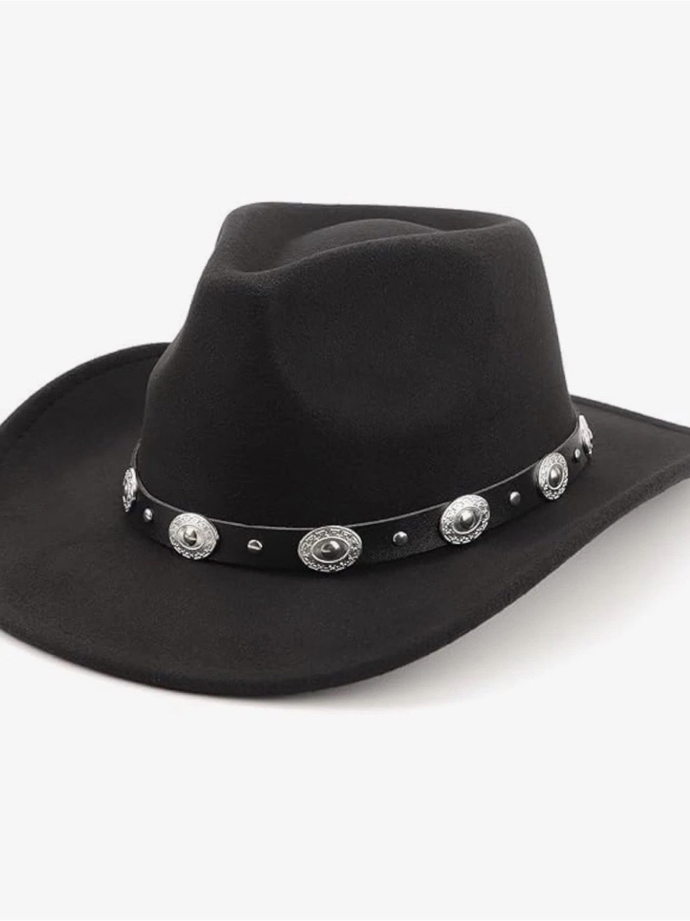 NWT Black Western Cowboy Hat Silver Concho Stud Band 22-22.8”